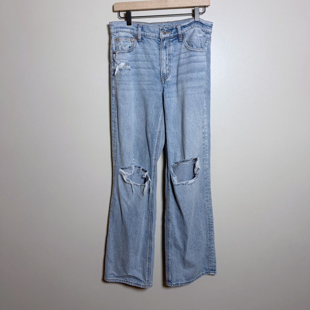 American Eagle Womens Cotton Jeans 6 Long Light Wash Distressed Stovepipe Y2K